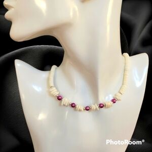 3/$30 Puka Shell Hot Pink Glass Pearl Surfer Hawaiian Collar Festival Necklace